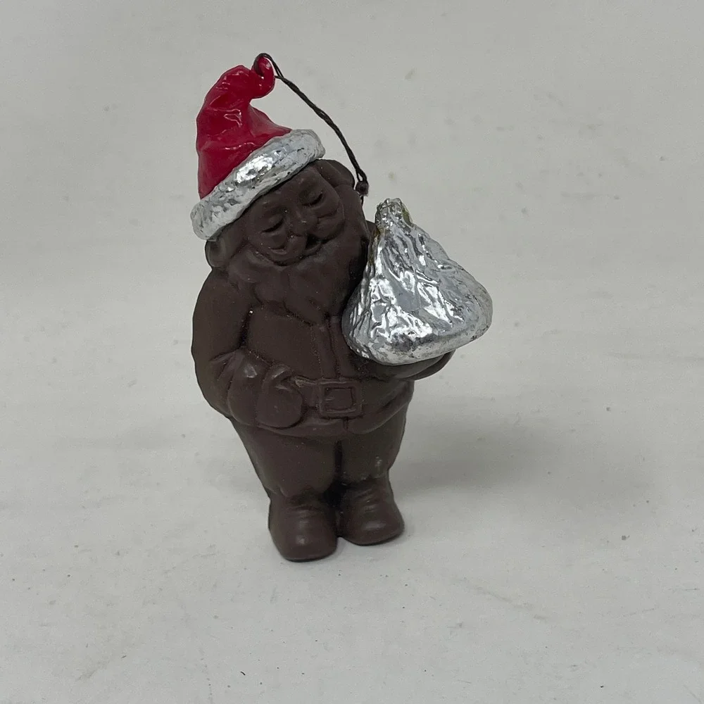 Vintage Hershey's Kisses Chocolate Santa Claus Christmas Ornament Brown Resin